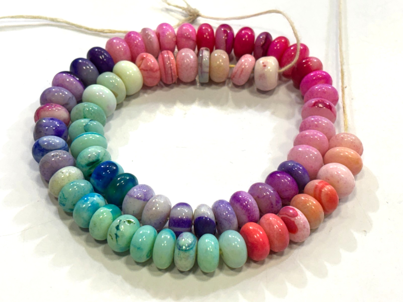 MULTI OPAL BEADS ROUNDELLE 9-10MM SMOOTH GEMSTONE 16 INCH NECKLACE