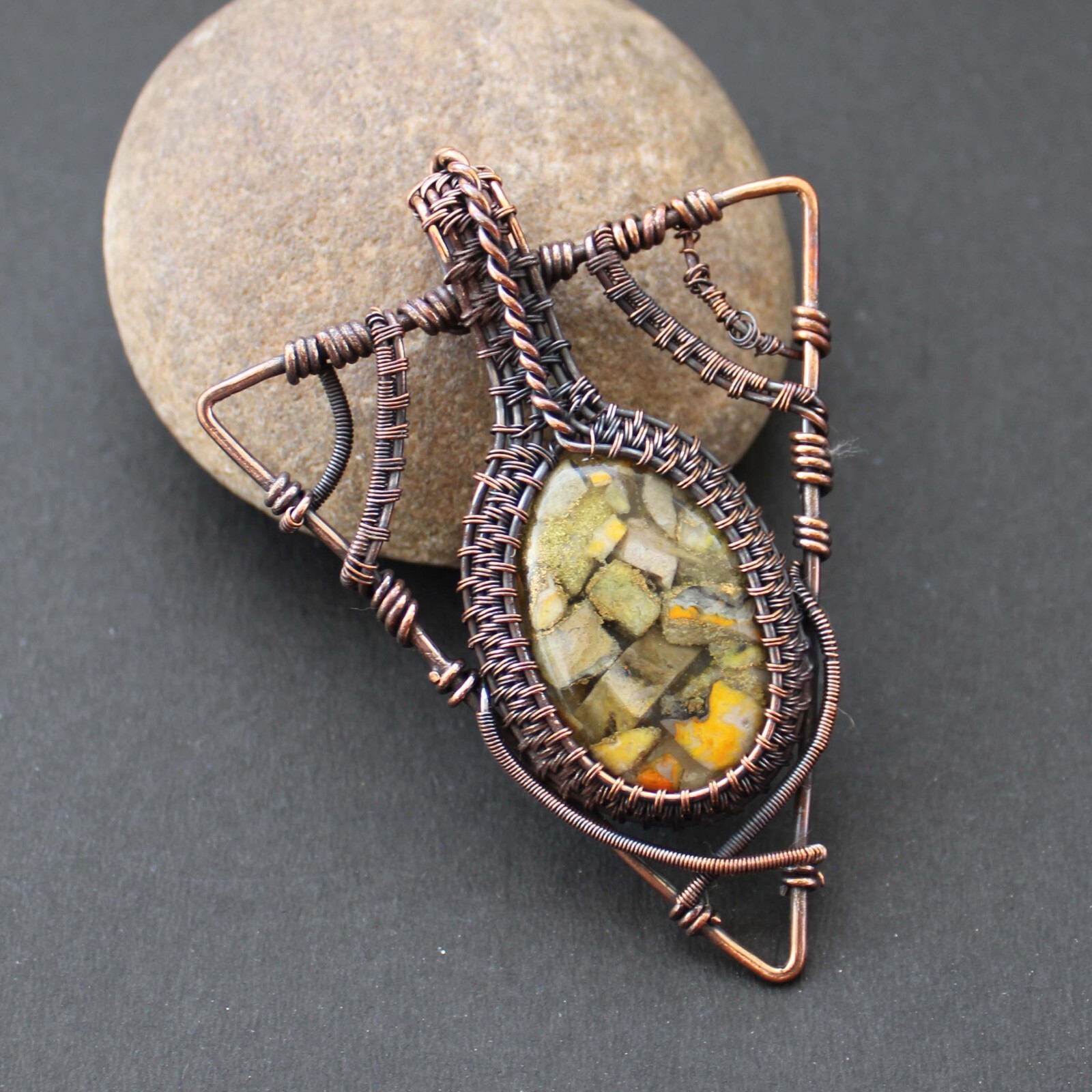 Copper Bumble Bee Jasper Pendant Copper Wire Wrapped Pendant Wire Wrap Jewelry
