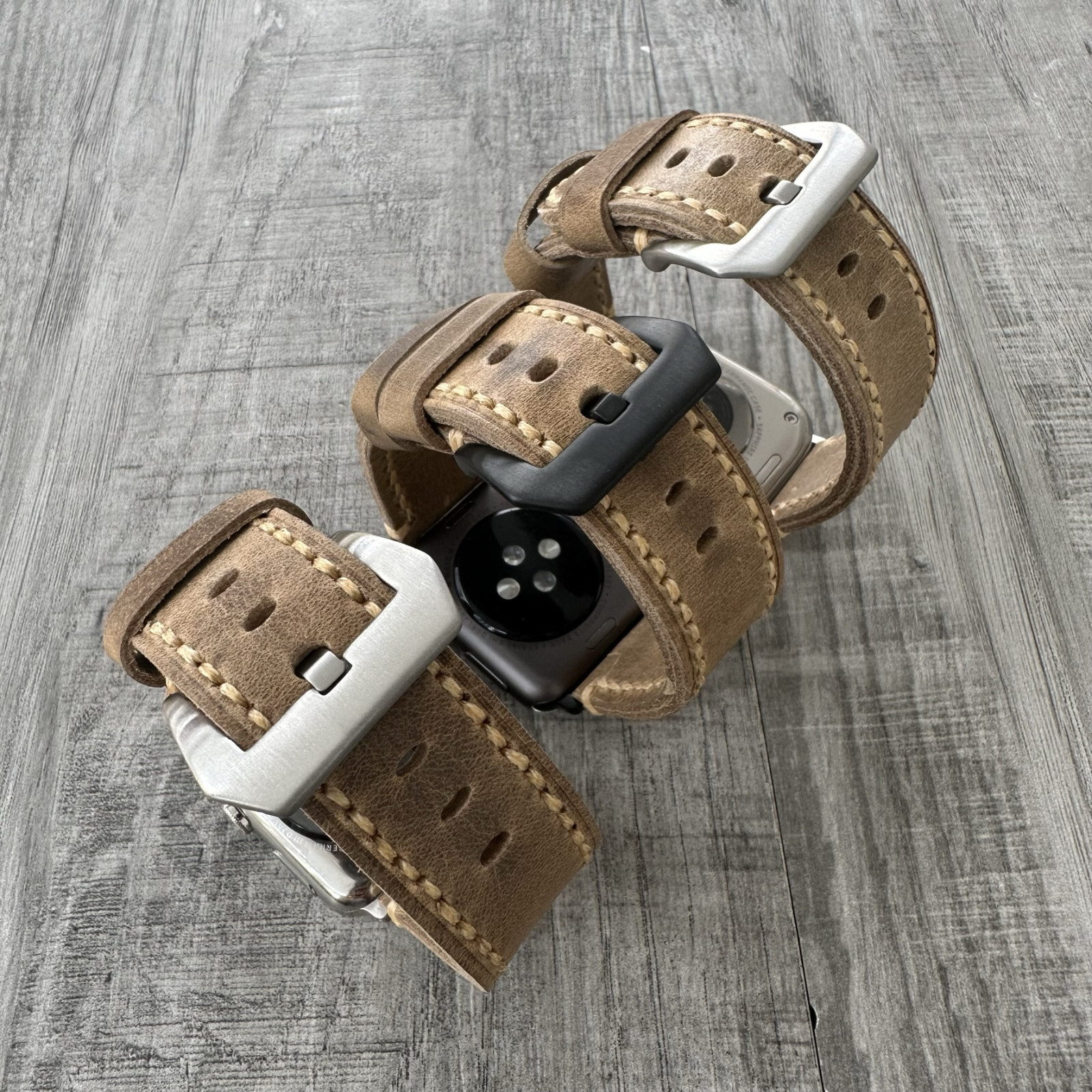 For Apple Watch Ultra 1 2 49mm 45/44mm Thick Distressed Brown Leather Watch Band