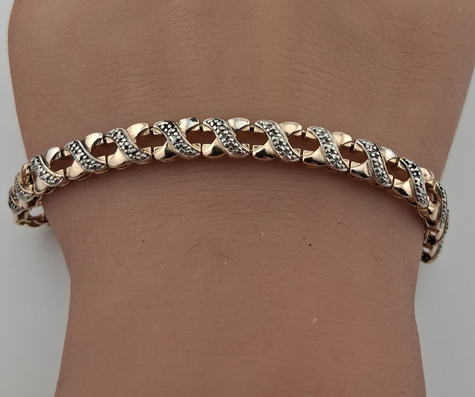 Ross Simons Sterling Silver Vermeil X Link Bracelet 5.4mm Wide 11.2g 7.5″