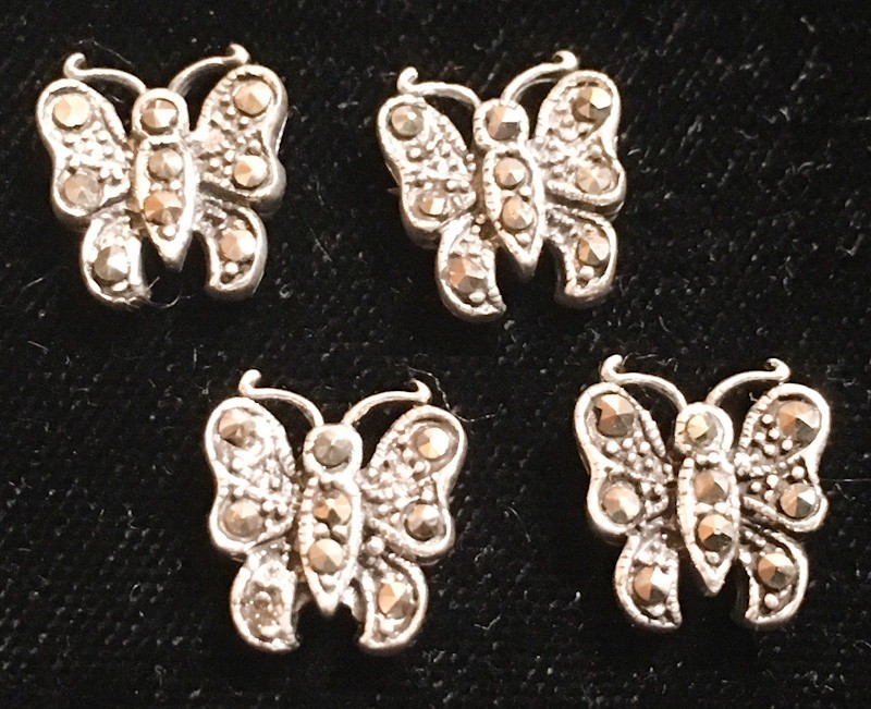 4 pieces – Sterling 925 Silver Butterfly Charm/Bracelet Slide Bead- 1/2″