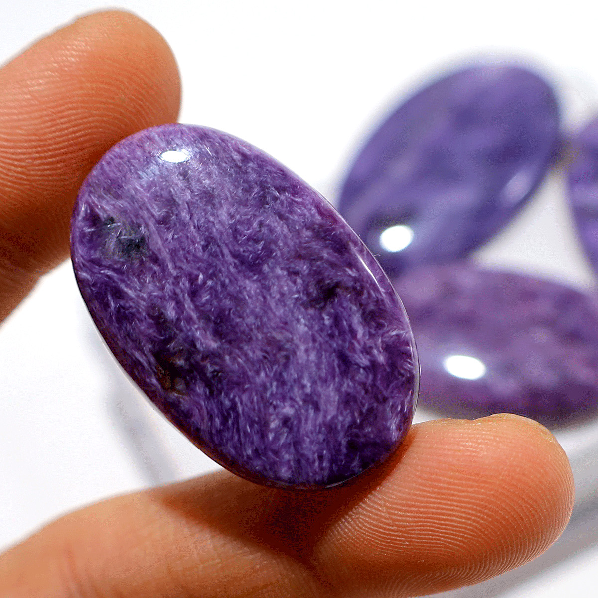 Swirling Violet~ 4 PC Natural Charoite 37mm-48mm Hi-Grade Cabochon Gemstones Lot