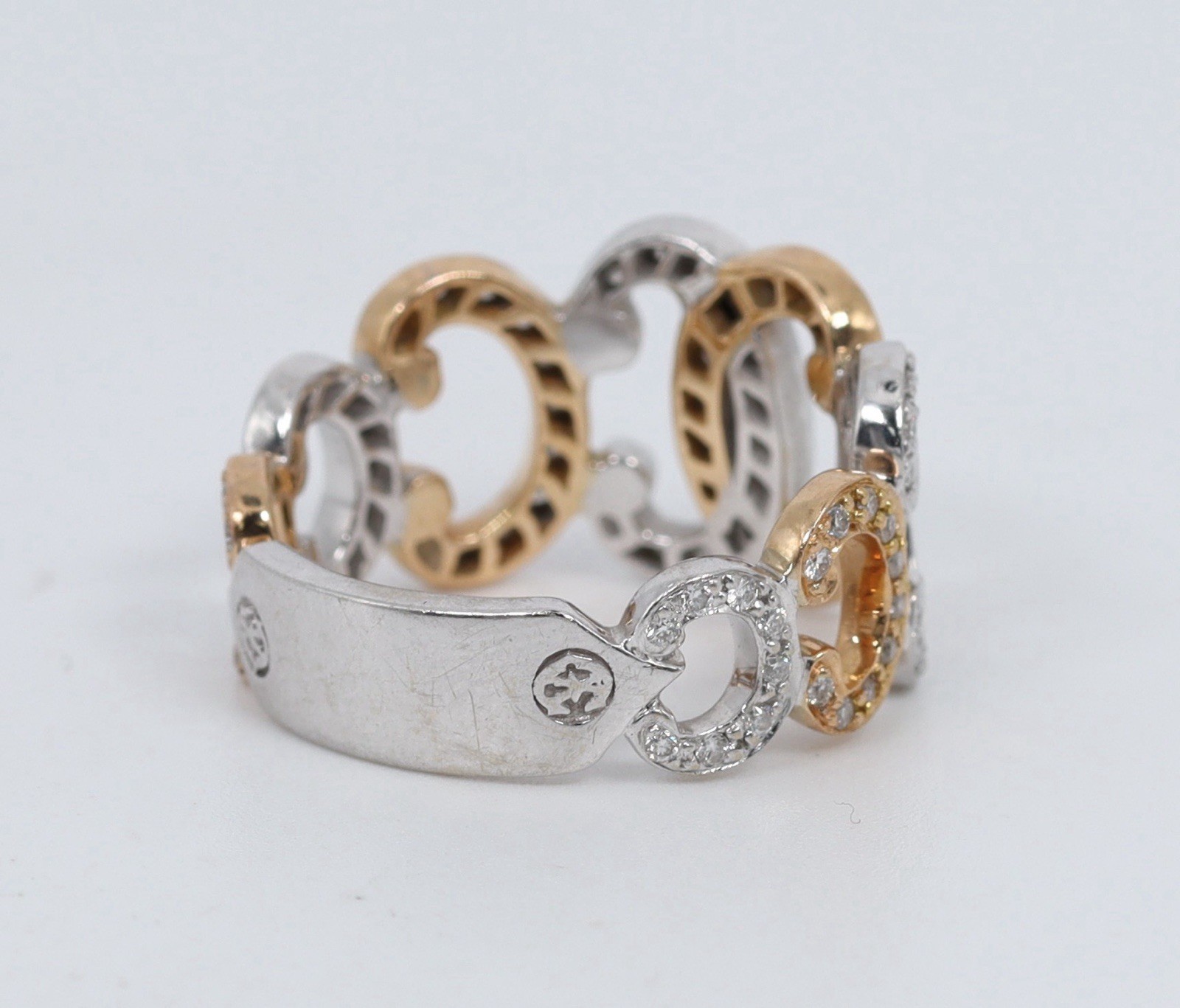 Estate Charriol Pave Set Diamond Band 11.8MM 18k White & Rose Gold. Size 6.5
