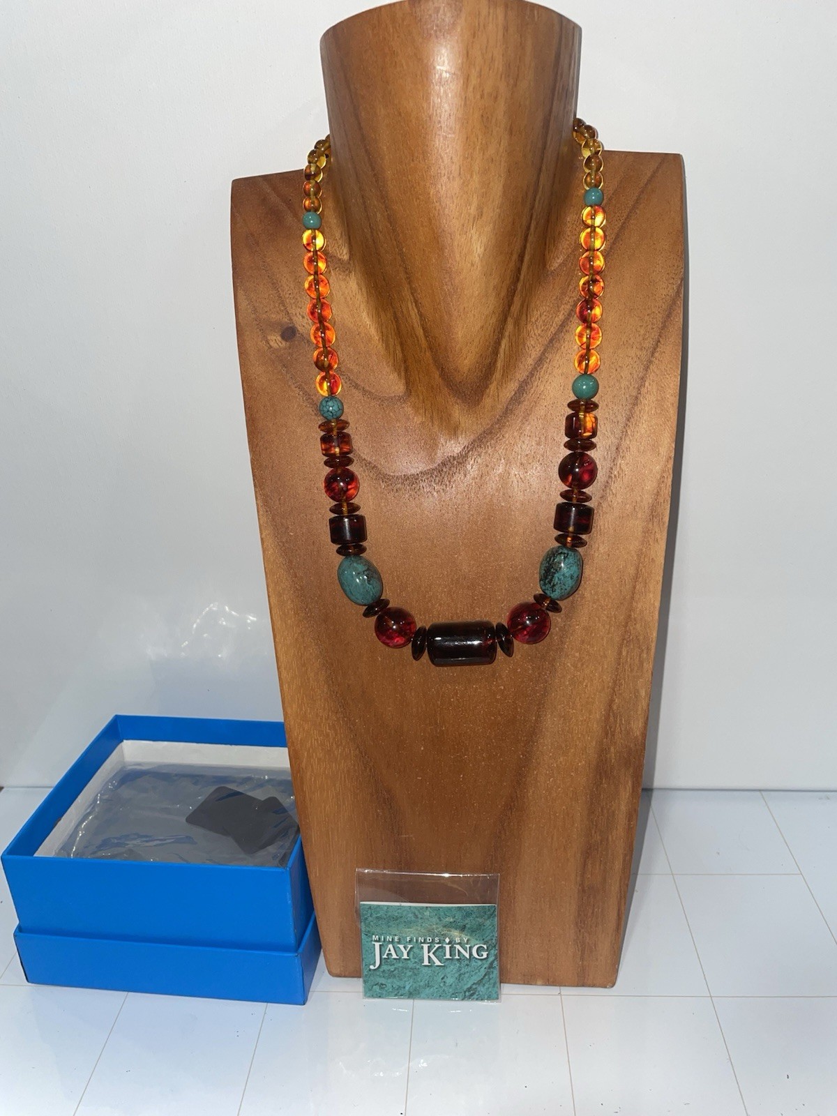 Jay King “Mine Finds” Amber and Turquoise Bead Sterling Silver Necklace, 18″
