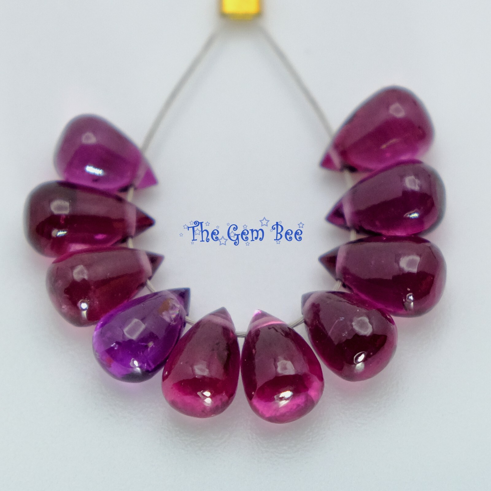 Gem Rhodolite Garnet Smooth Full Teardrop Briolette Beads (10)