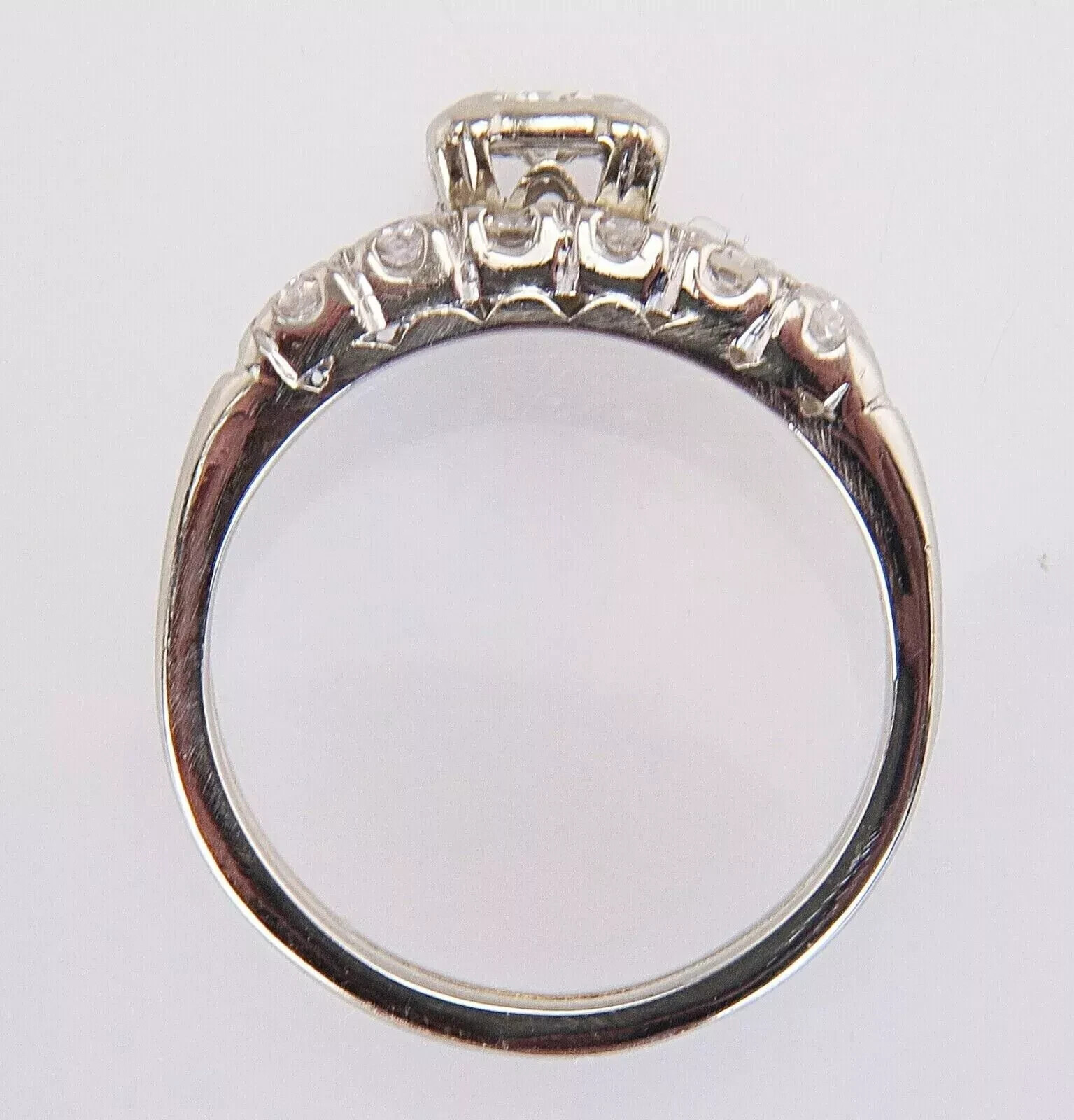 Wedding Bridal Ring Set Art Deco Round Lab Created Diamond 14K White Gold Filled