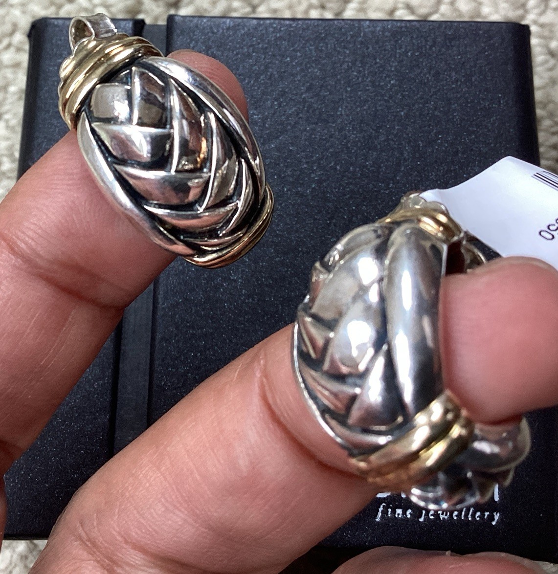 ÑWT Scott Kay Basketweave Sterling Silver 18 K Gold Half Hoop Earrings Msrp $650