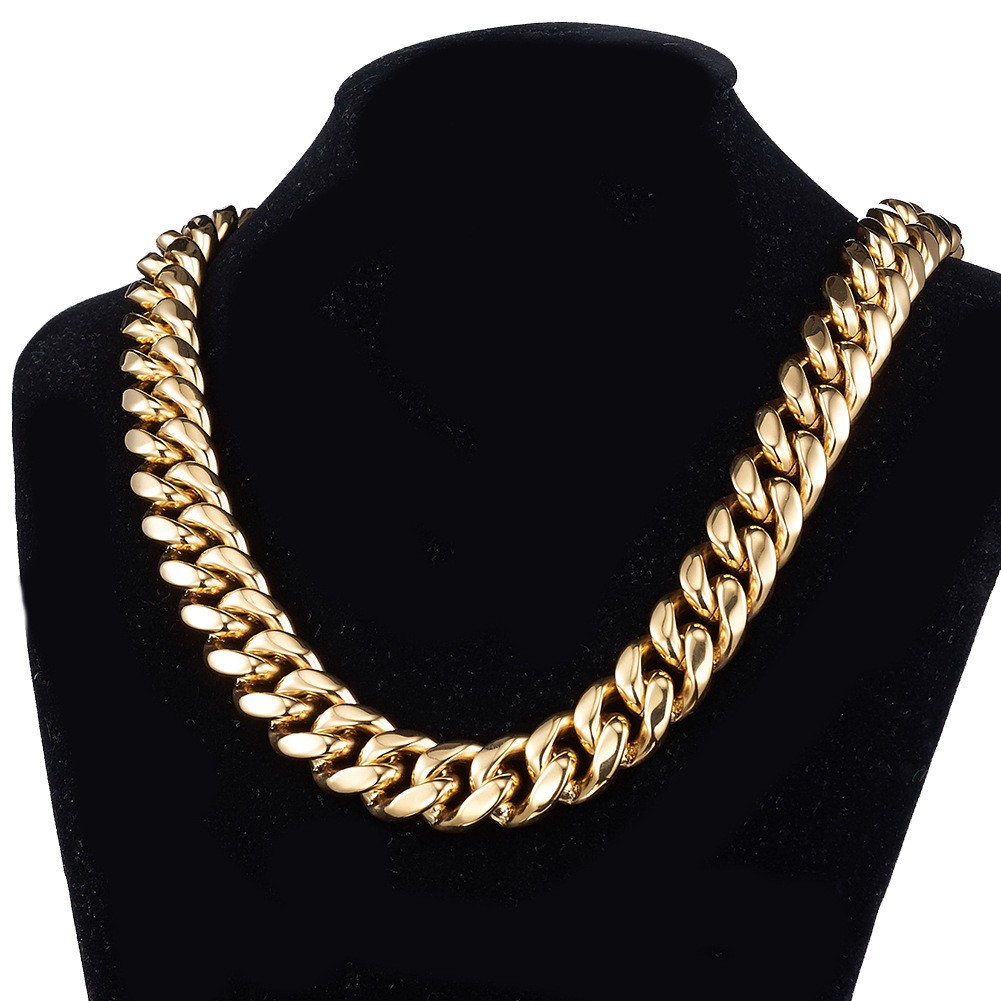6-22MM Full Stainless Steel 18K GP Miami Hip Hop Cuban Chain Necklace Bracelet