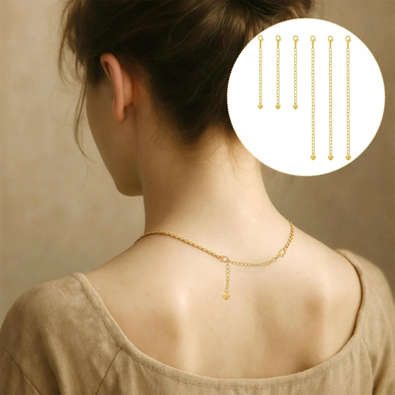 6 Pcs Gold Necklace Extenders for Women Non Tarnish Gold Bracelet Chain Extender