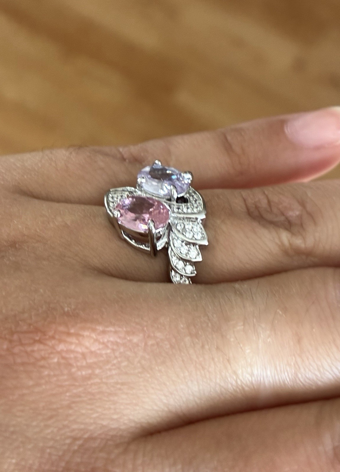 Ginger Lyne Silver Tone Oval Pink & Purple Stone Cocktail Band Ring Size 7