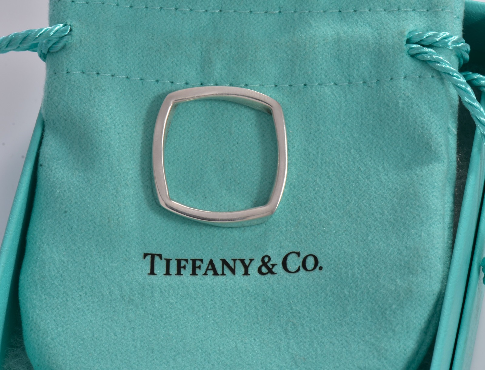 Size 9.5 Tiffany & Co Silver Frank Gehry Narrow Torque Square Ring in Pouch Rare