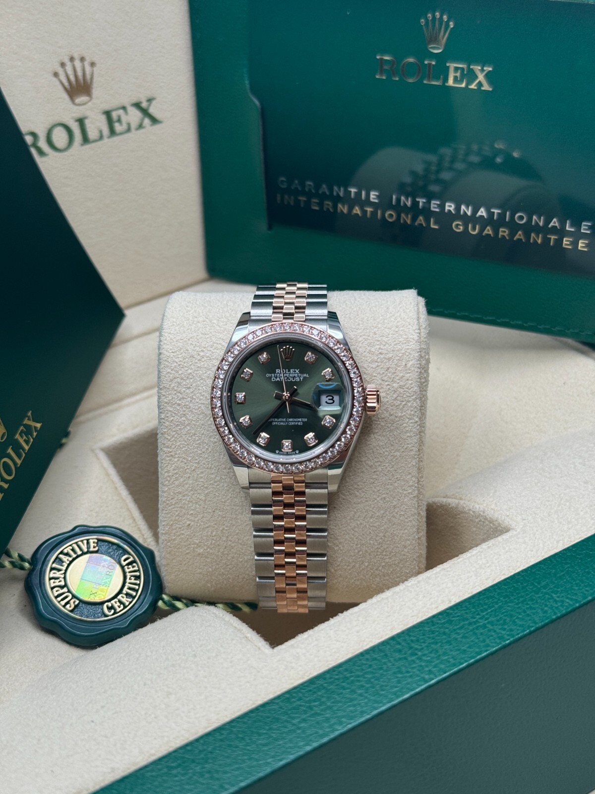 Rolex Lady-Datejust NEW Olive Green Diamond Dial 279381RBR Jubilee Bracelet
