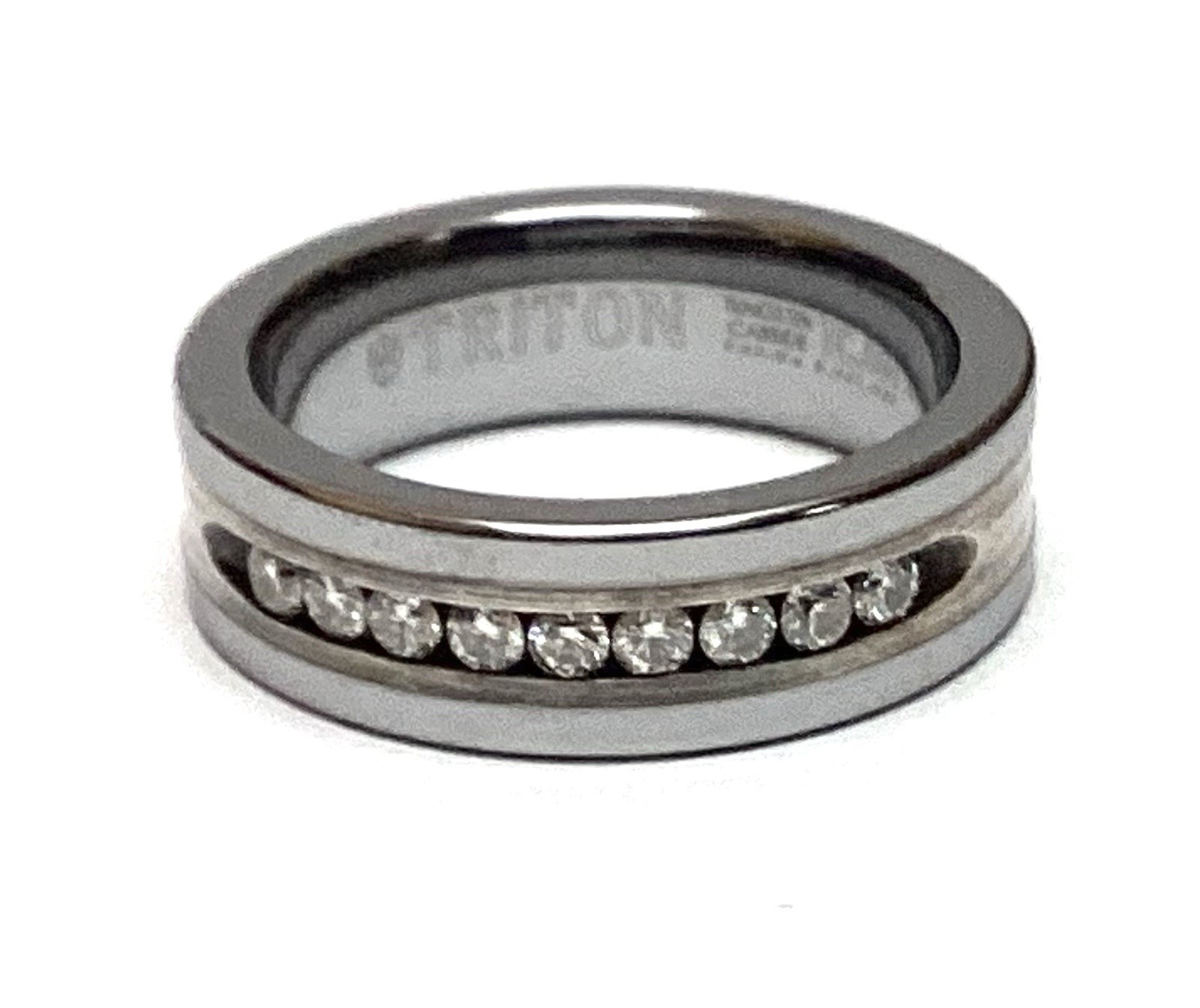 Triton Tungsten Carbide and 925 Sterling Silver Natural 9 Diamond Ring Sz 13