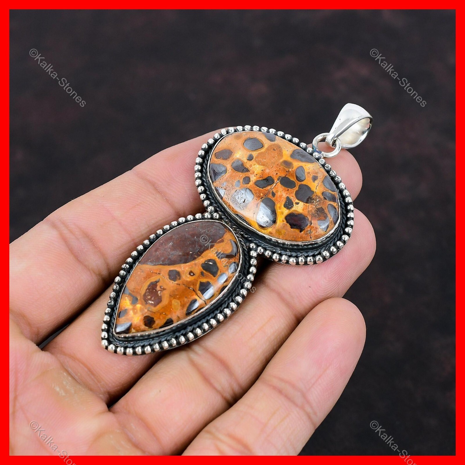 Valentines Sale Oval Natural Bauxite 925 Sterling Silver Unique Vintage Pendant
