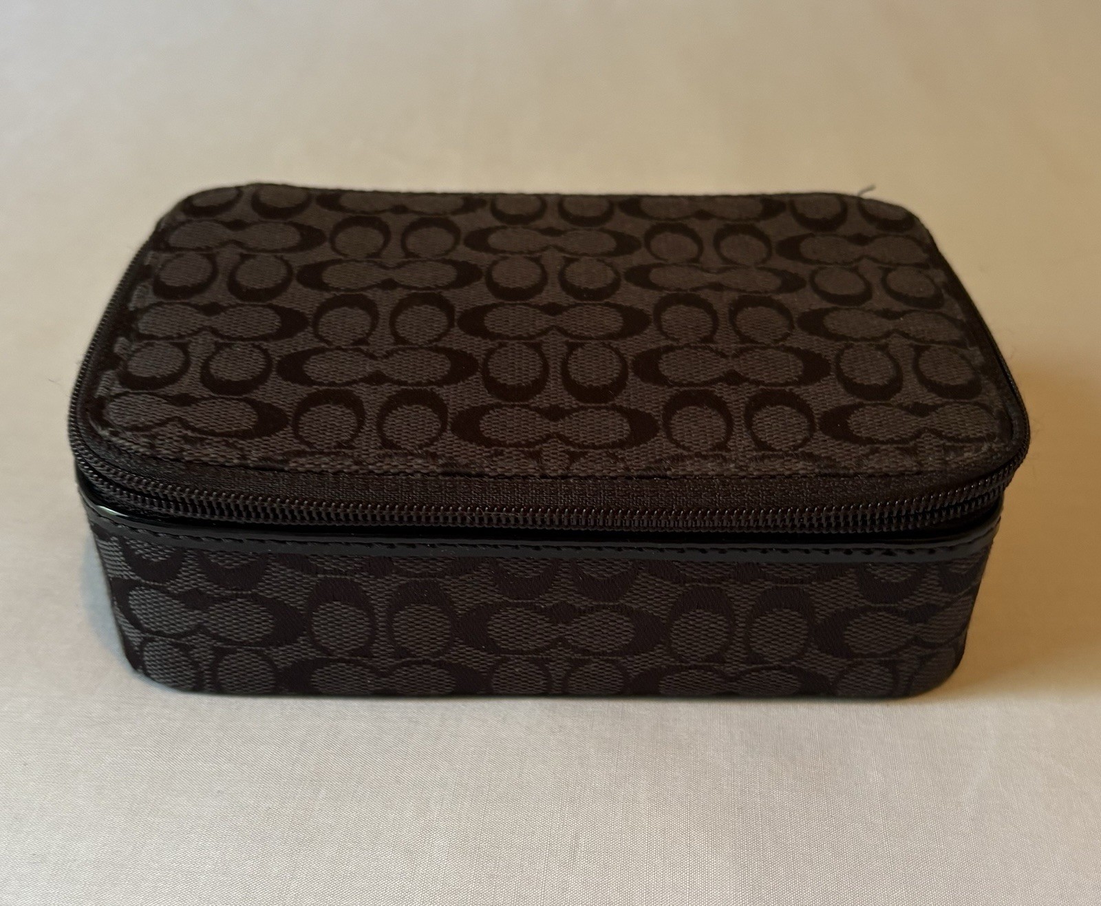 Authentic COACH Signature Monogram Travel Zip Around Jewelry Case BLACK