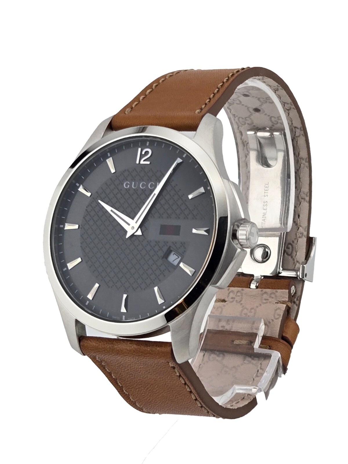 Gucci G-Timeless YA126302 Dark Gray Dial Leather Band Men’s Watch