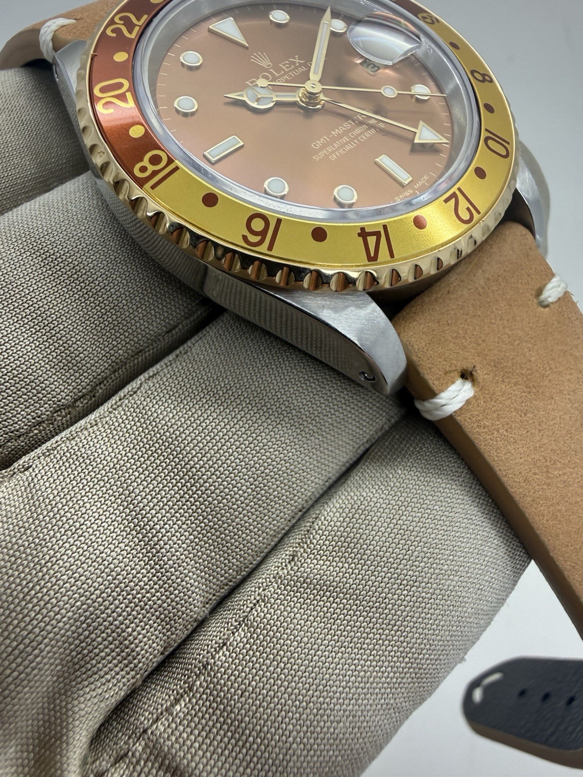 1989 Rolex GMT Master II Rootbeer Brown Bezel Dial Leather 40mm Watch 16713 RSC