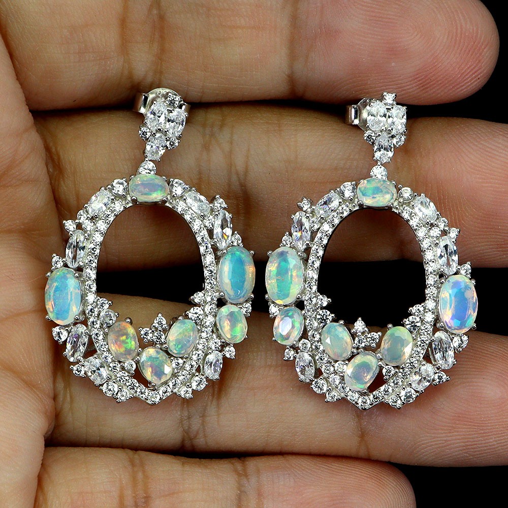 925 Sterling Silver Earrings Oval Fire Opal 6x4mm Natural Gemstone Jewelry