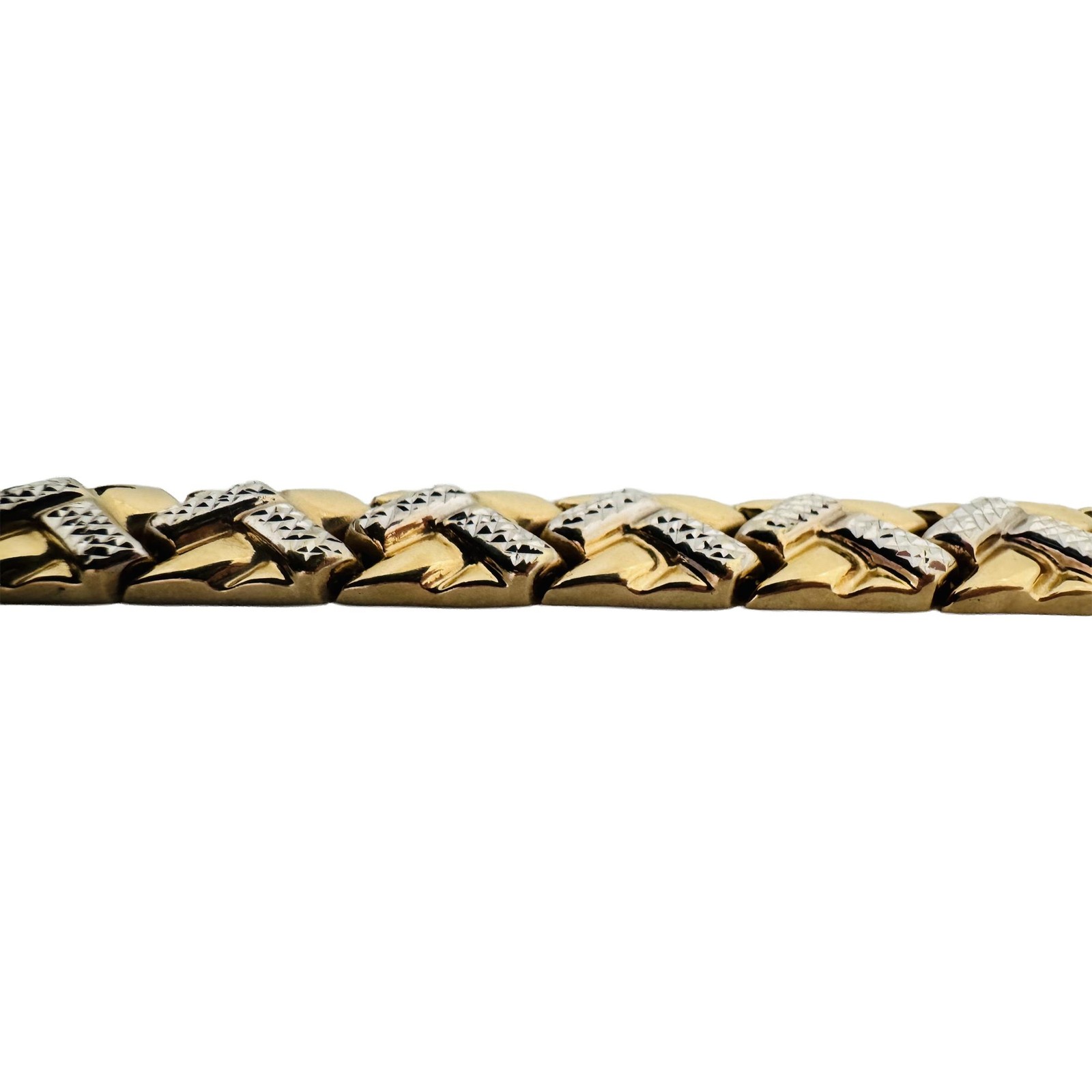 14k Yellow and White Gold 11.7g Diamond Cut Fancy Link Bracelet 7.25″