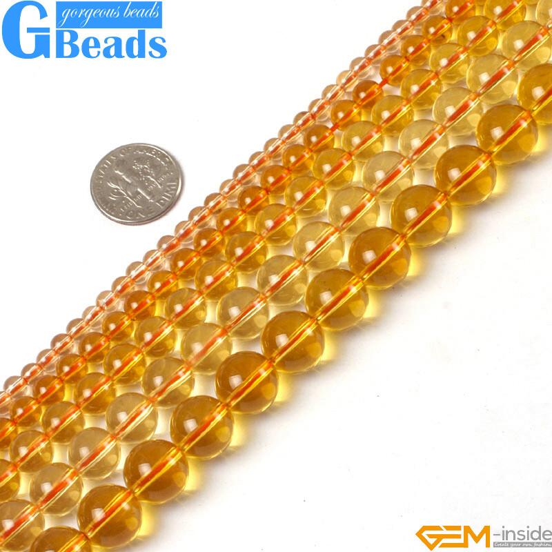 Yellow Citrine Clear Crystal Quartz Round Loose Beads Jewelry 15″ 6mm 8mm 10mm