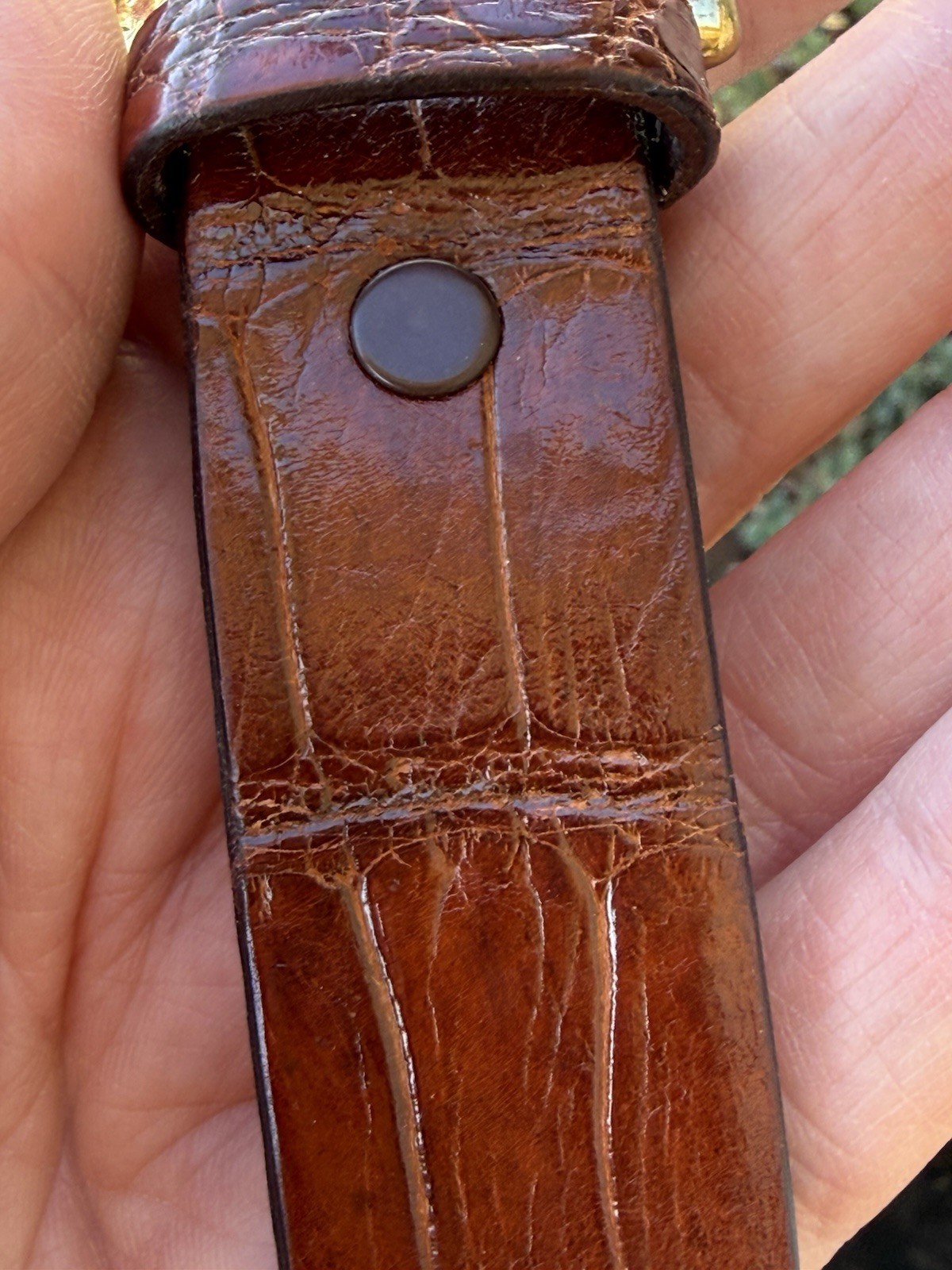 Genuine Brown Handmade Alligator Leather Bracelet With Solid Brass Buckle