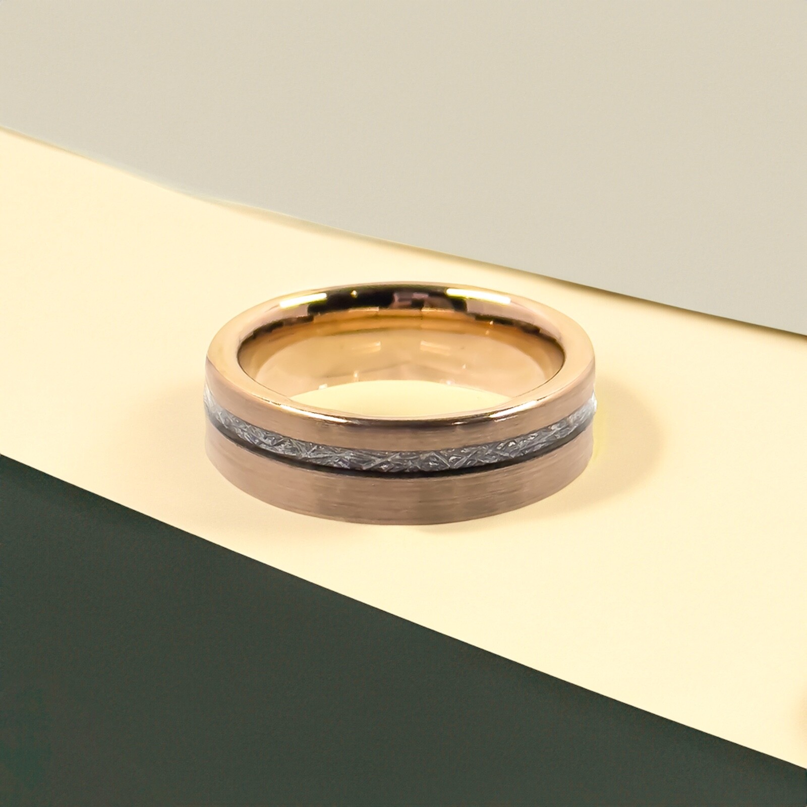 Tungsten Flat Edge Meteorite Ring – Silver, Gold, or Black – 6mm or 8mm