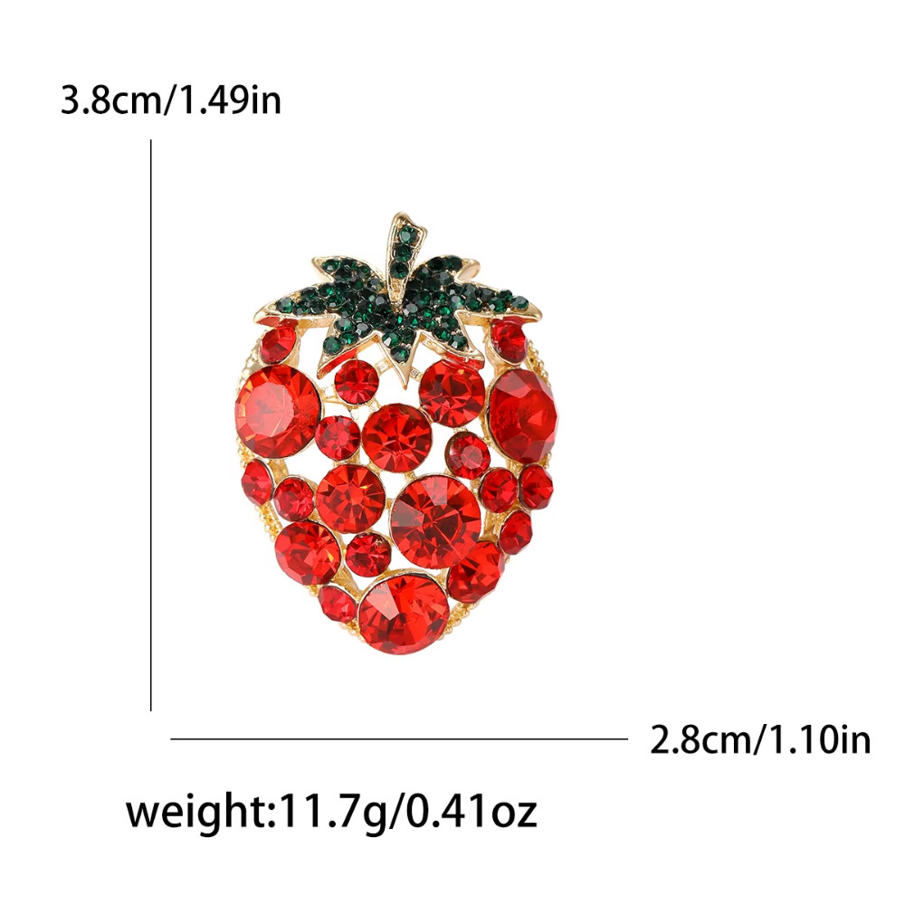 Sparkly Red Rhinestone Strawberry Brooch Flower Gold Pin Spring Summer Jewelry
