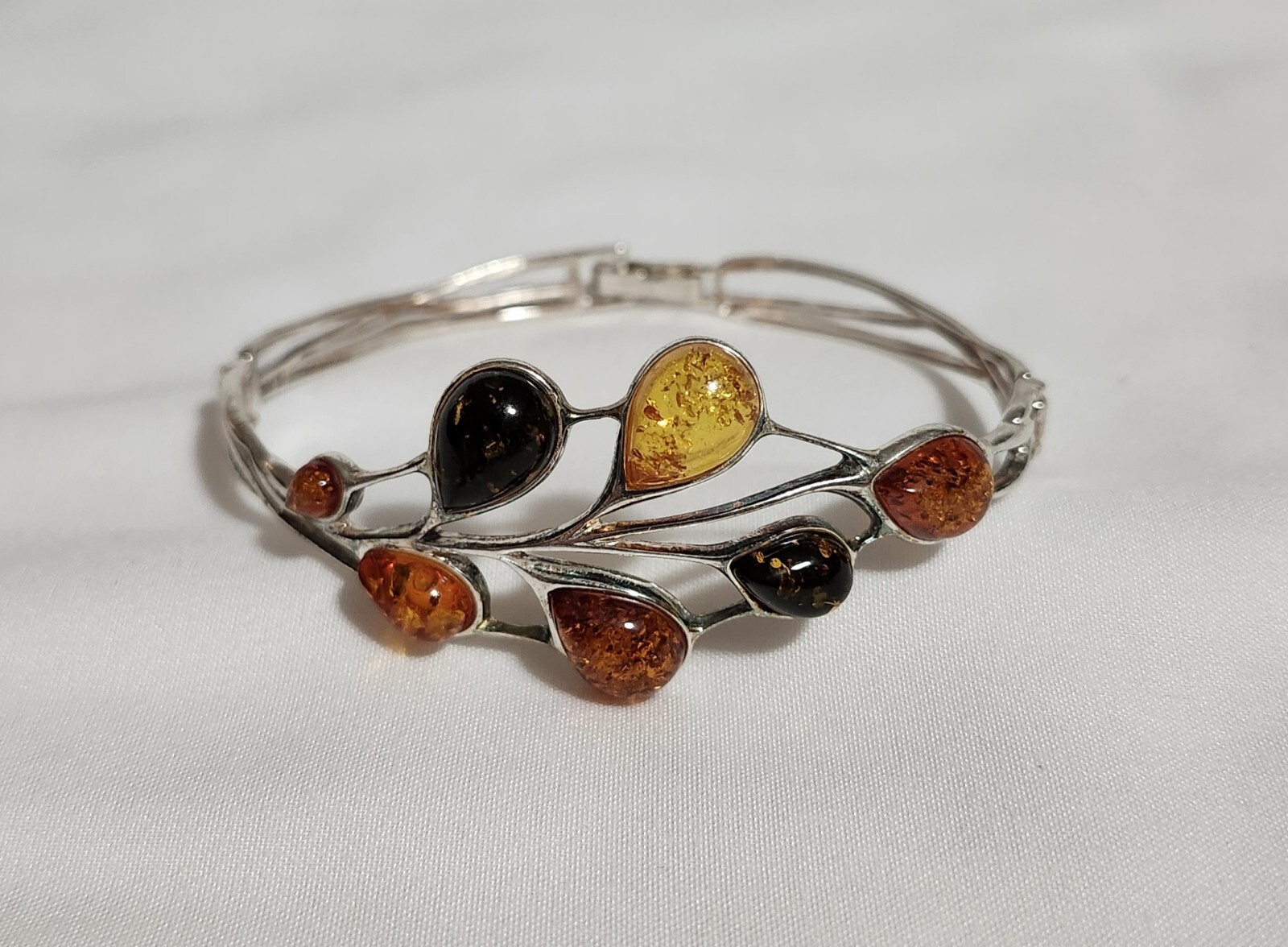 Antique BALTIC AMBER STERLING SILVER 925 BRACELET Multi Coloured Bernard Weber