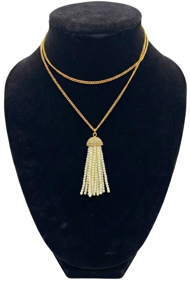J.Crew Rope Chain Faux Pearl tassel Necklace