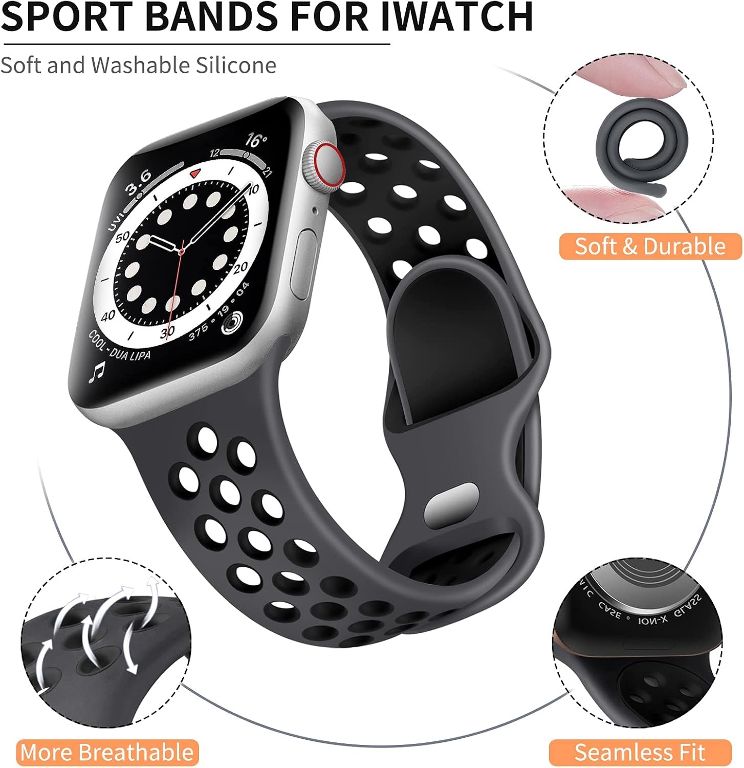 Lerobo Sport Bands 38mm/40mm/41mm/42mm(Series 10) S/M, Anthracite Black
