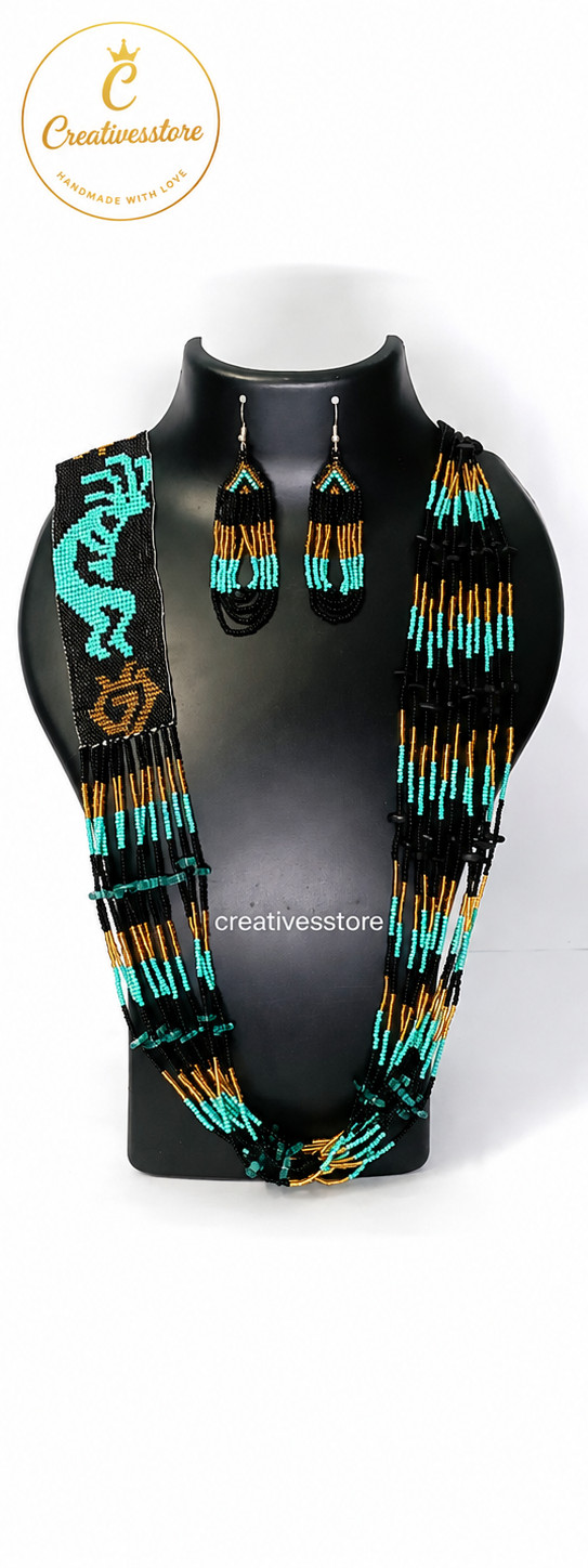 African Inspired Beaded Necklace Set, Handmade Seed Bead Jewelry, Boho Festival.