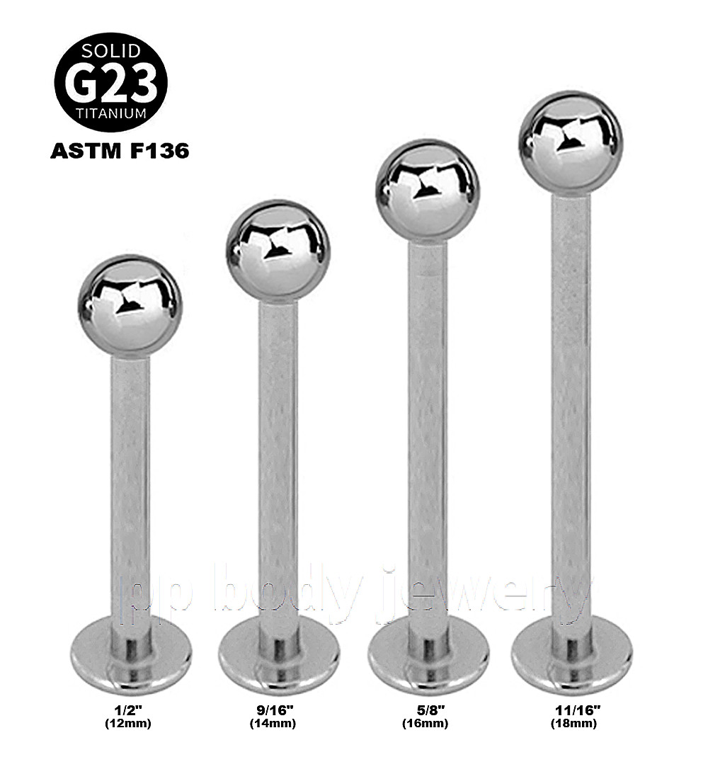PAIR 16G Internally Threaded G23 Titanium EXTRA LONG Labret Cheek Piercing
