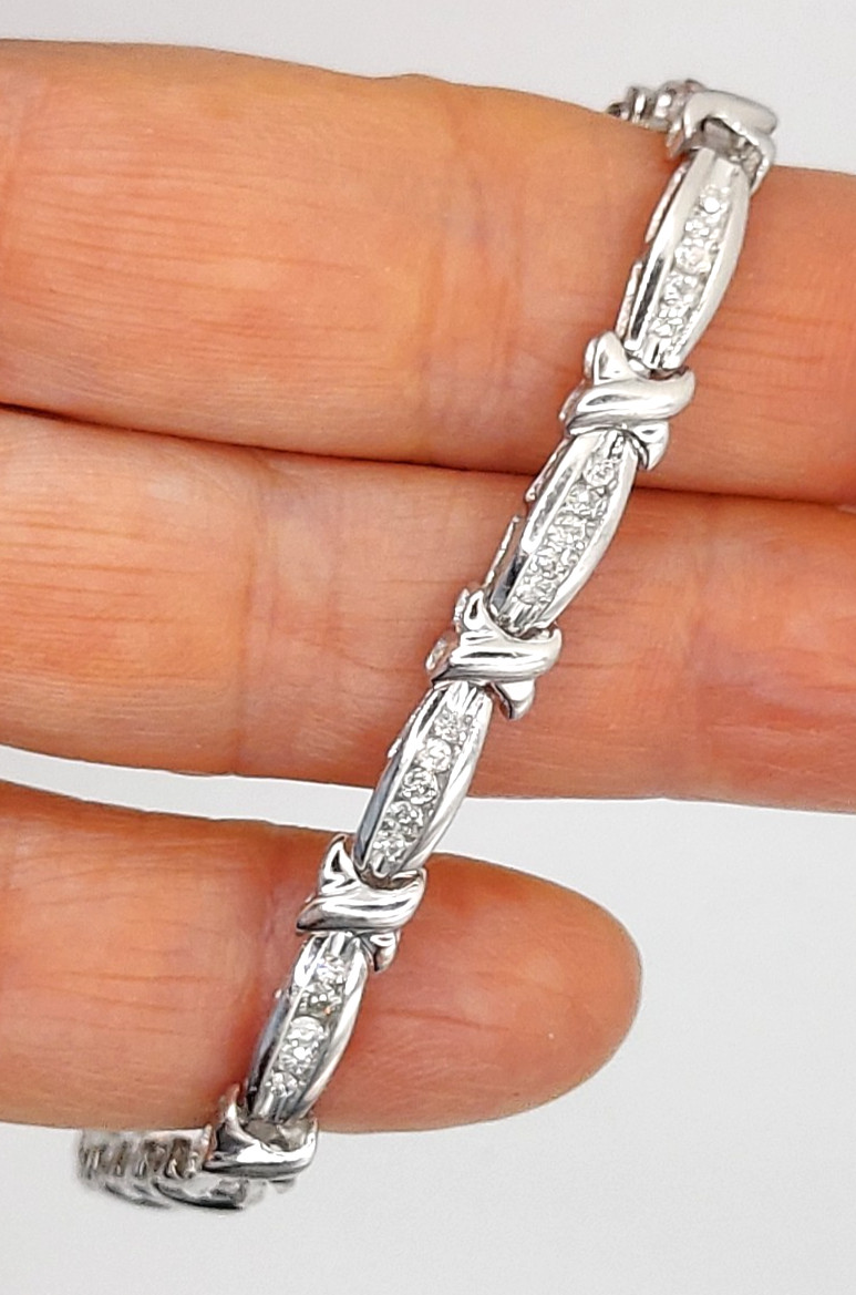 White Gold Diamond Link Bracelet 7″ – 10k Round Brilliant 1.00ctw ~ 8.8 Grams