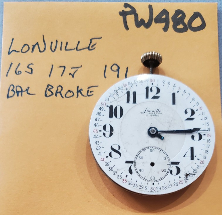 POCKET WATCH MOVEMENT LONVILLE 16s 17j 191 PW480