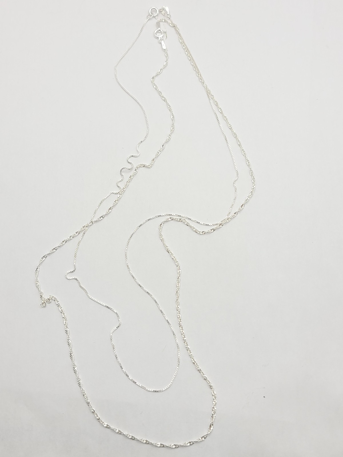 2x 925 Sterling Silver Chain 1.2mm Rope 20″ & 0.8mm Box Chain 22″ Necklaces