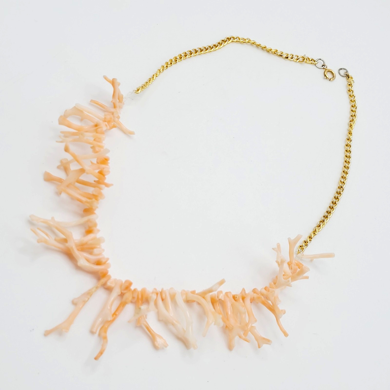 Natural Pink Peach Branch Coral Mixed Metal Tone Alloy Clasp Vintage Necklace