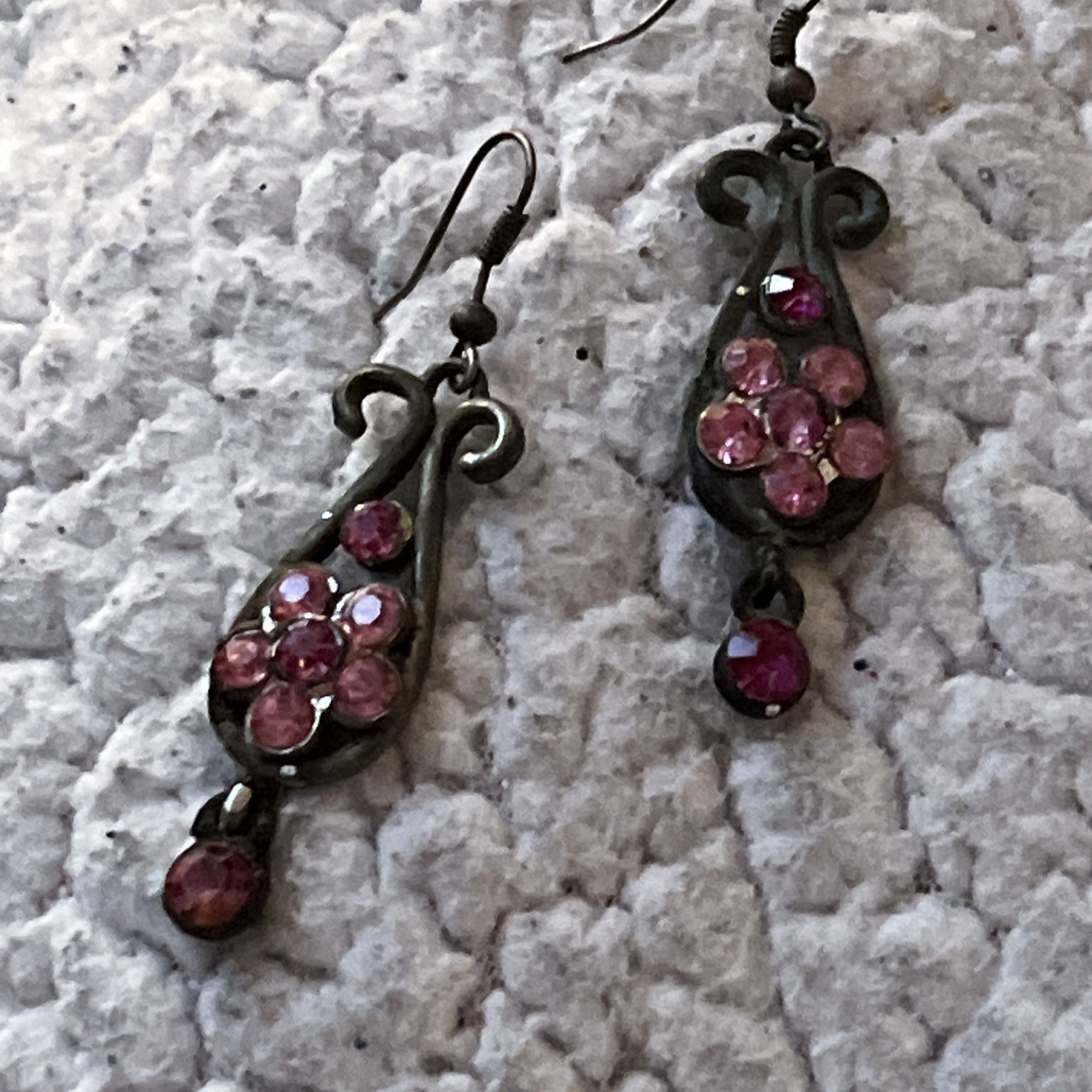 Vintage Earrings Pink Floral Chandelier Shabby Chic Crystal Retro
