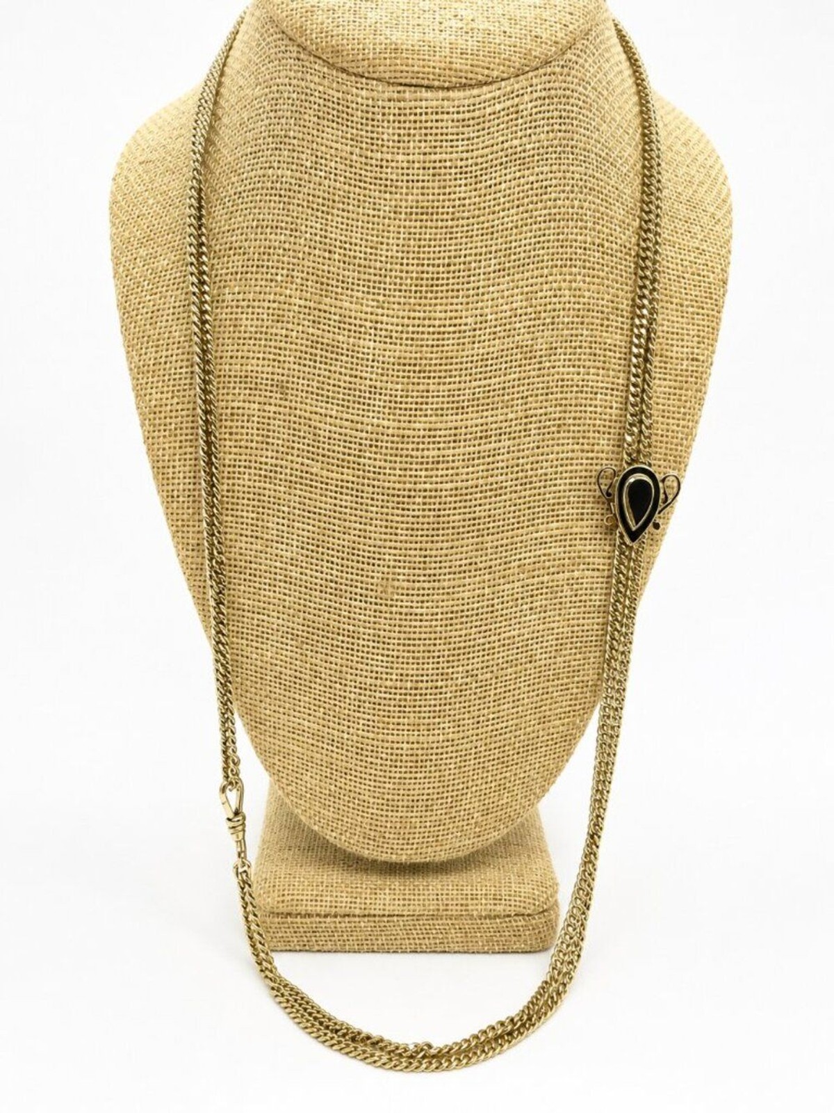 VICTORIAN REVIVAL NECKLACE Adjustable Slider Fob Albert Chain Gold Tone Vintage