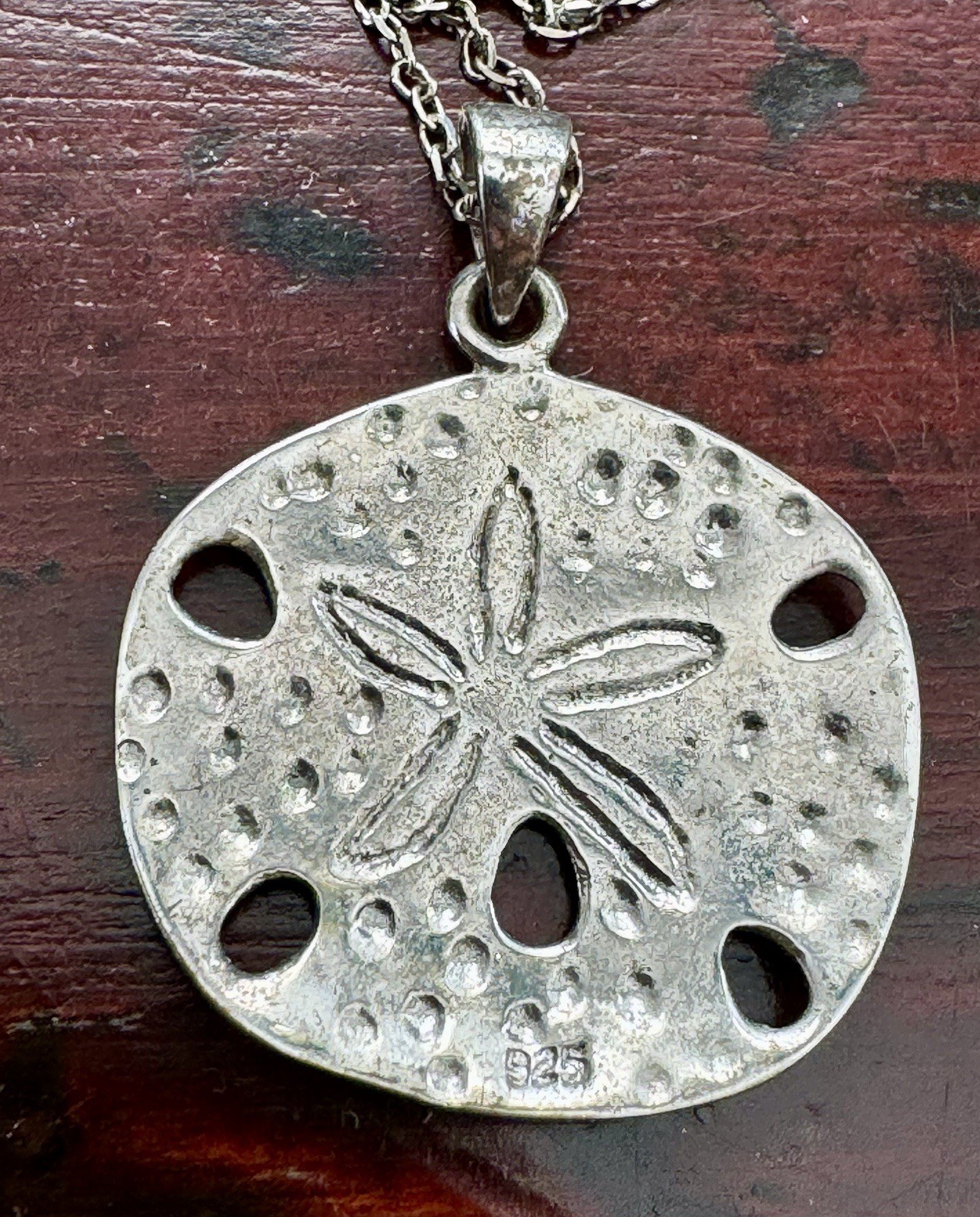 Vtg Sand Dollar Shell Necklace & Pendant Sterling Silver 16” Chain