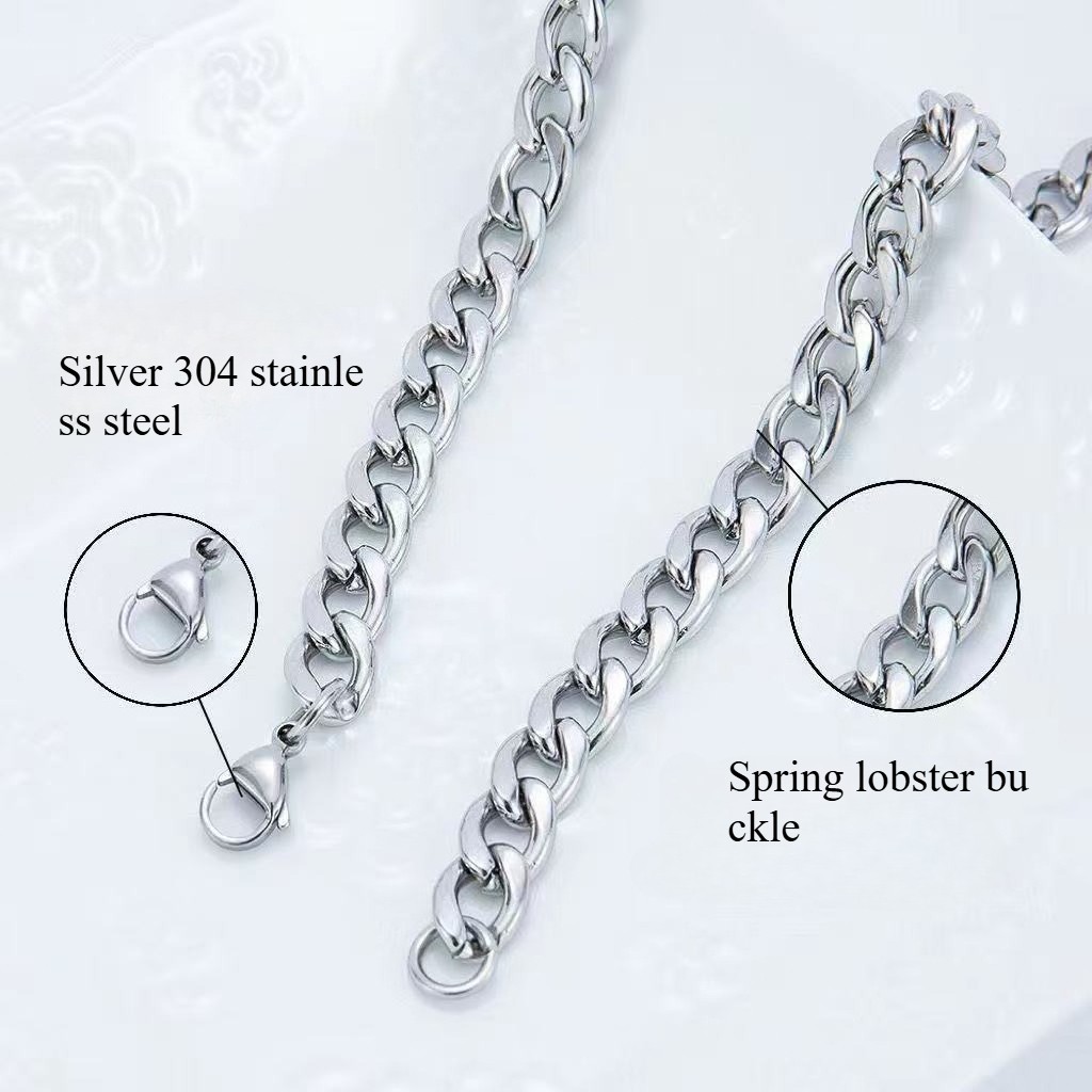 Male and female silver hip-hop circular chain necklaces Cuban necklace