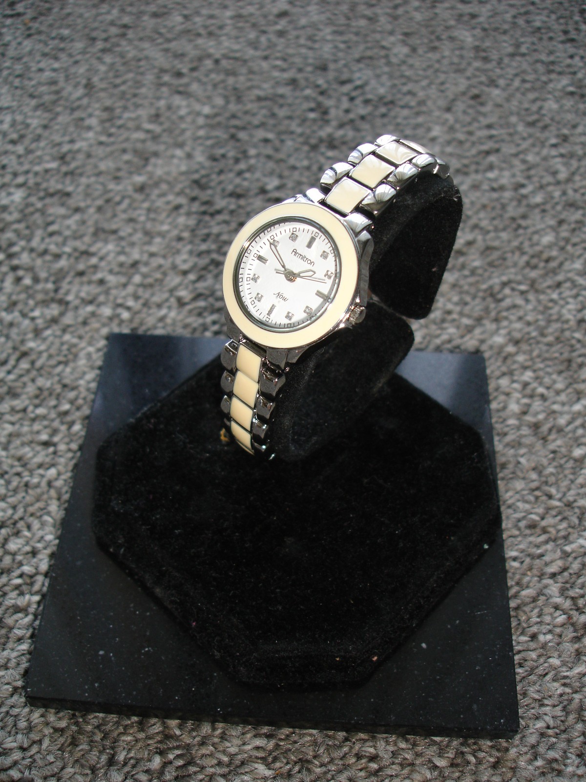 Pre-owned, women’s cream/silver Armitron Now watch ( Y121E/3); box, new battery