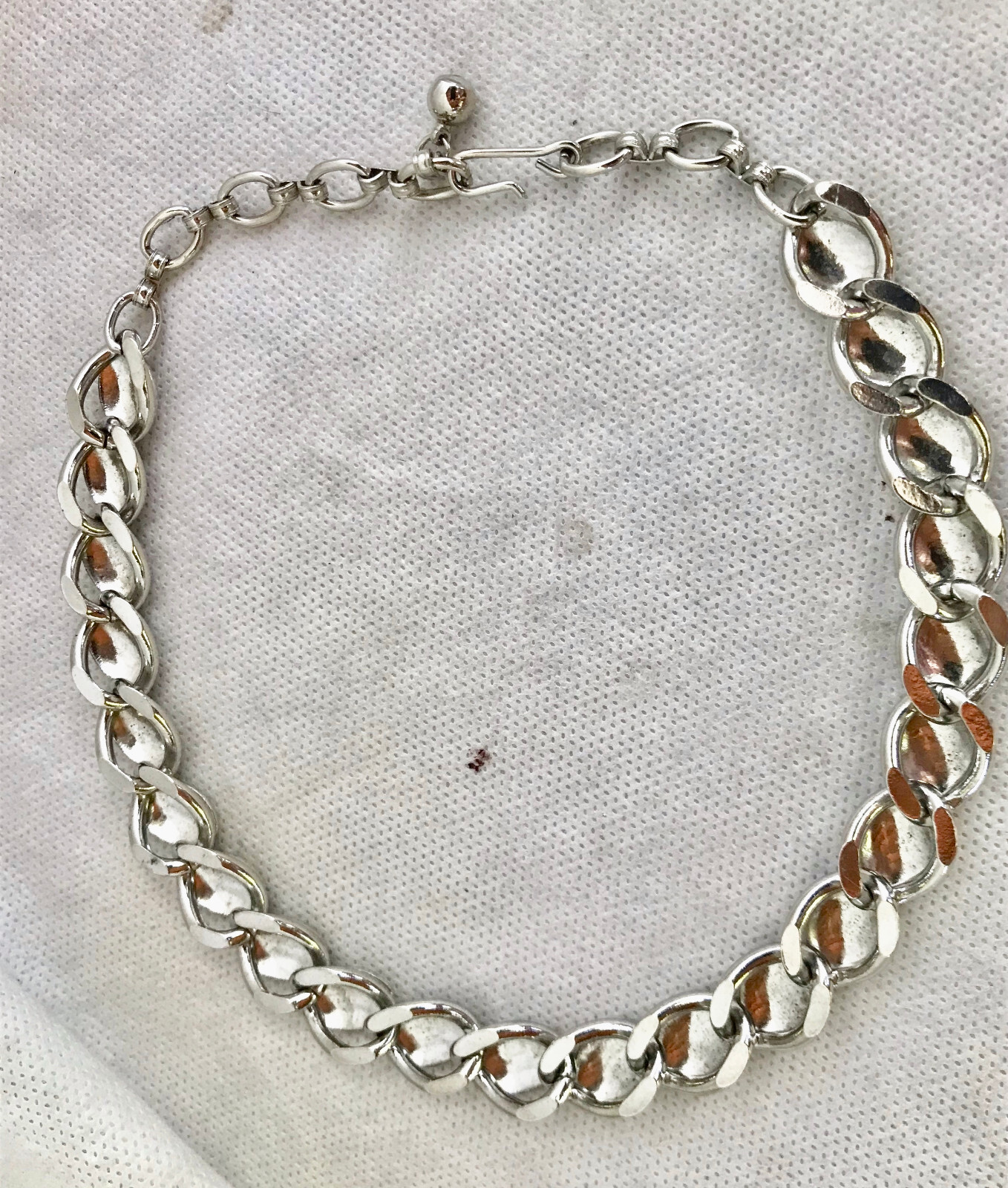 Vtg 1950-60s Shiny Choker Necklace Dangle Screw-back Earrings Cuban Chain Link