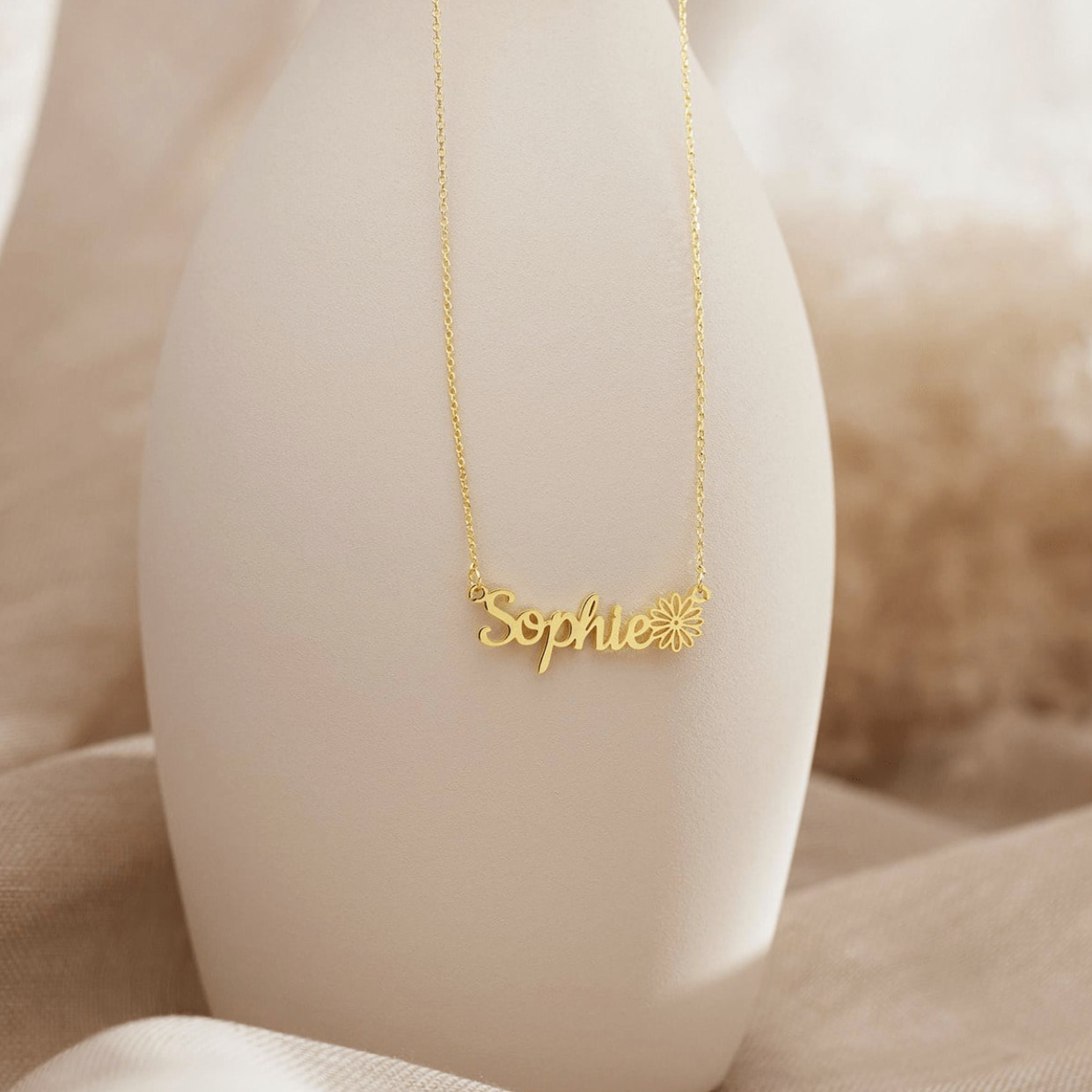 Custom Name Birth Flower Necklace Personalized 18K Gold Plated Gift for Women