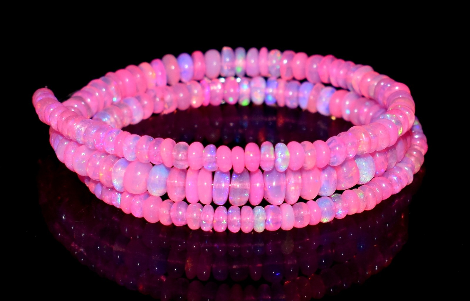 16″Natural Ethiopian Opal Wello Fire Opal Gemstone Bead Necklace