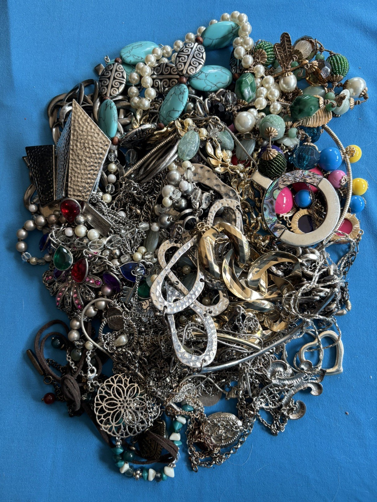 Mixed Jewelry Lot, 7+lbs., For Wearing, Crafting, Resell, Some 925, Untested