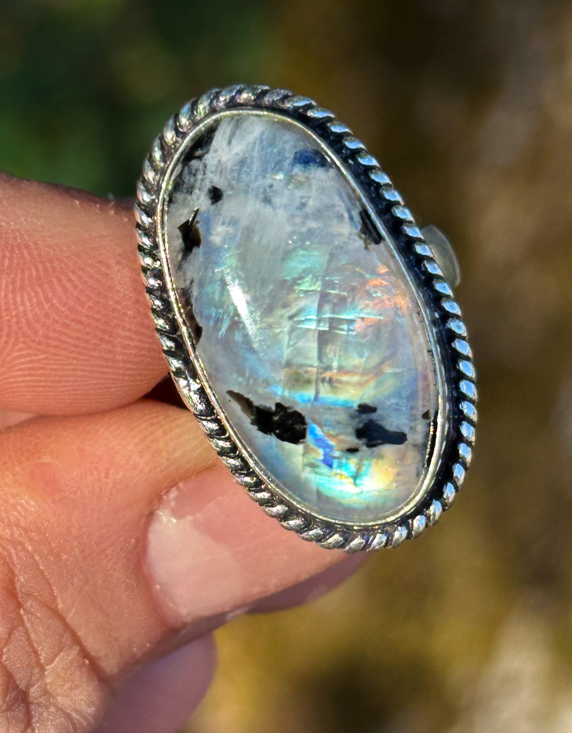 Vintage VIVIDE 925 Silver Rainbow Moonstone Ring Size 7