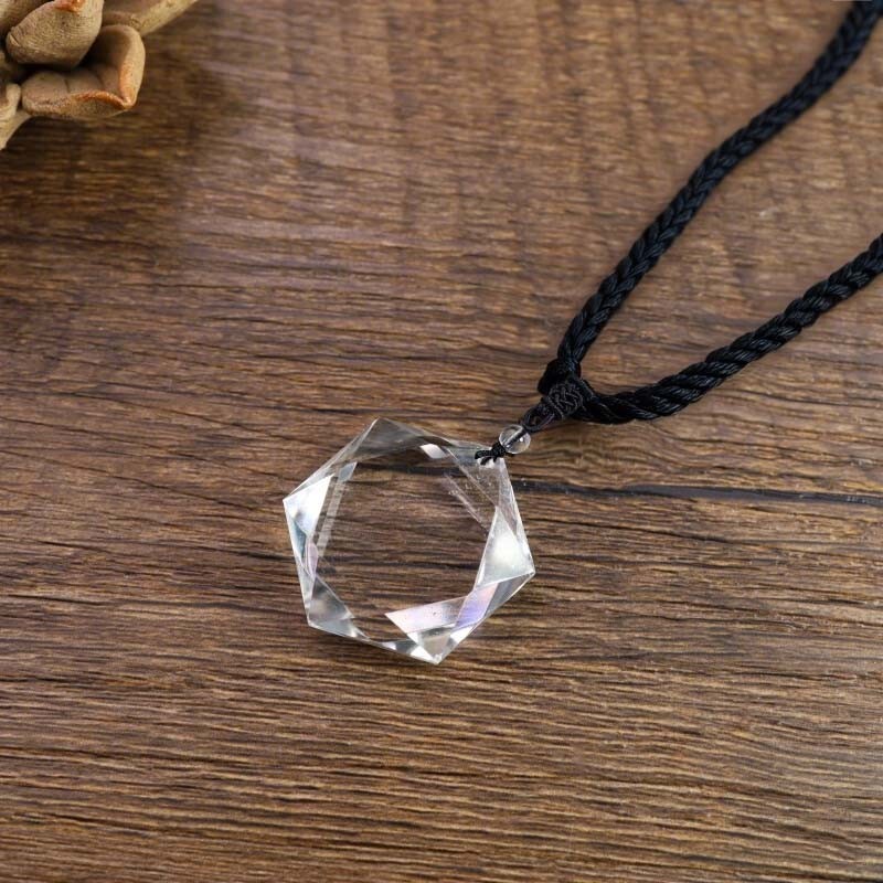 Natural Clear Quartz Hexagram Pendant Talisman Meditation Rope Unisex Necklace