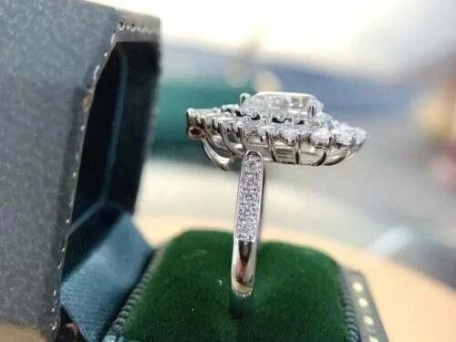 4 CT IGI Pear F-VS1 Lab Grown Diamond Engagement Women Halo Ring 14K White Gold