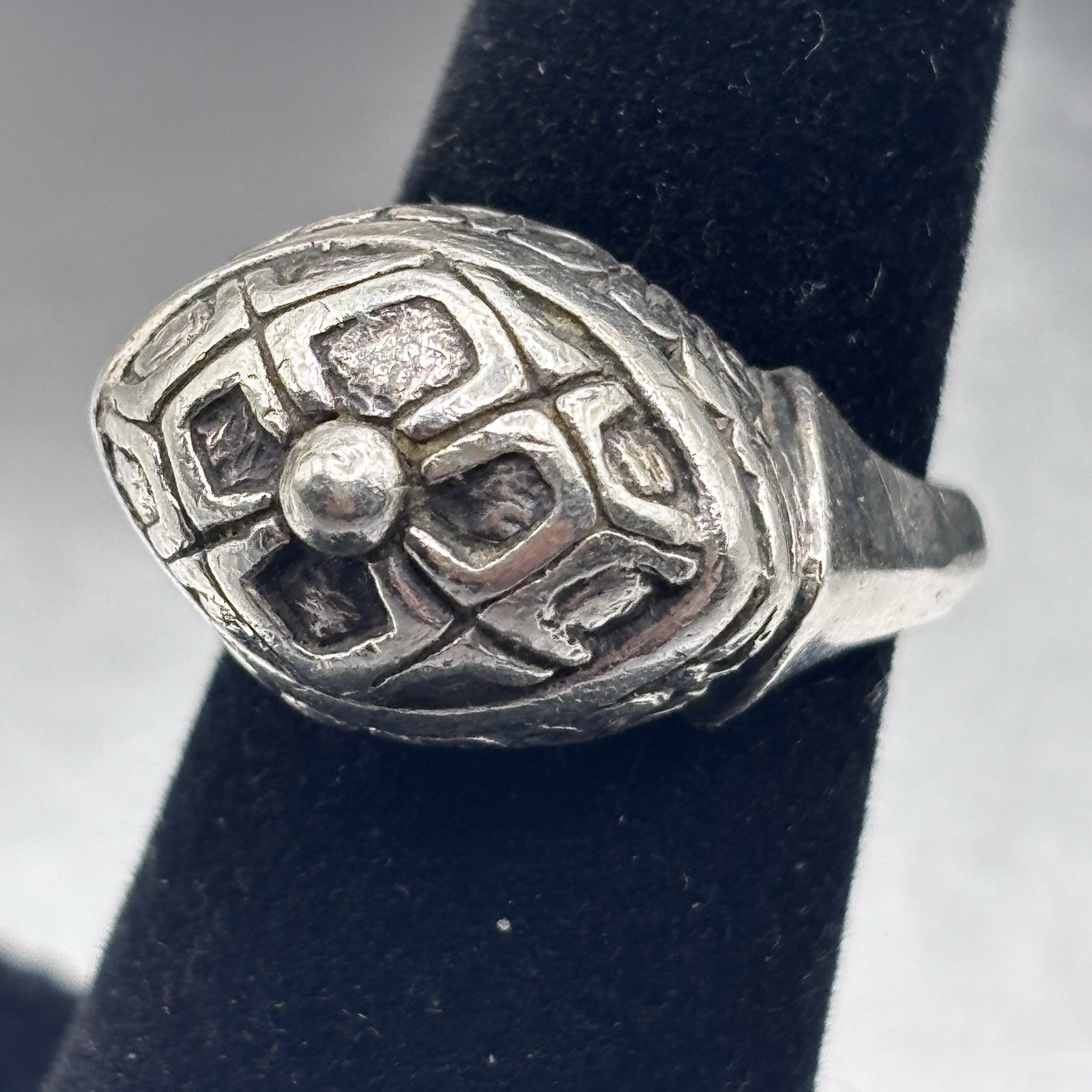 Heavy Silver 925 Geometric Dome Ring Medieval Poison Style Size 5.5 VTG 7.68g wt