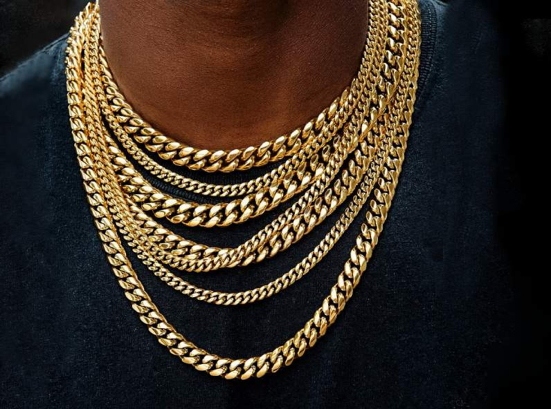 Heavy Stainless Steel Men’s Miami Cuban Link Chain or Bracelet 18k Gold Plated
